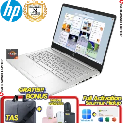 Laptop HP 14-EM0015AU Ryzen 5 7520U RAM 8GB SSD 512 GB Silver GARANSI 2 Tahun